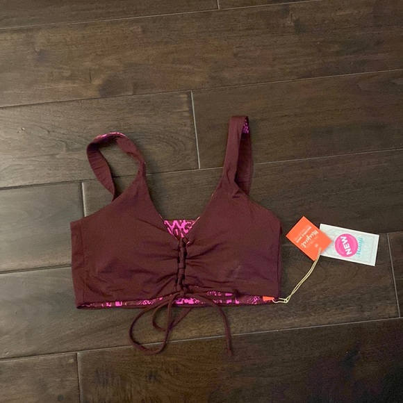 Maaji bikini top reversible SZL nwt animal print maroon cross lace removable cup - Picture 1 of 5